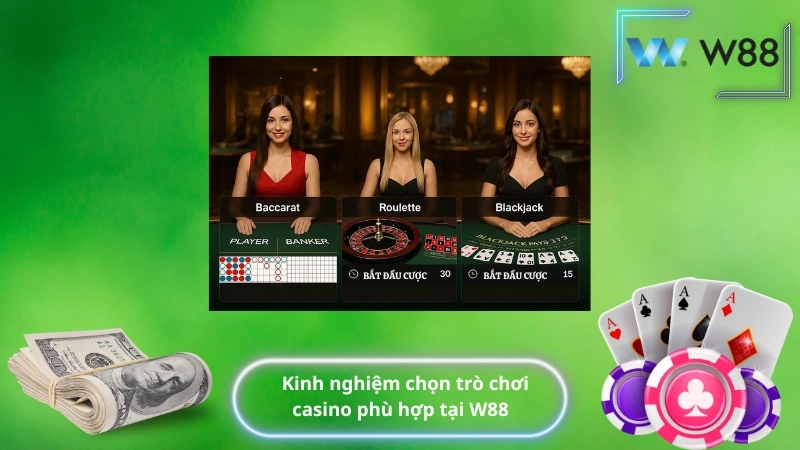 Kinh nghiệm chọn trò chơi casino phù hợp tại W88